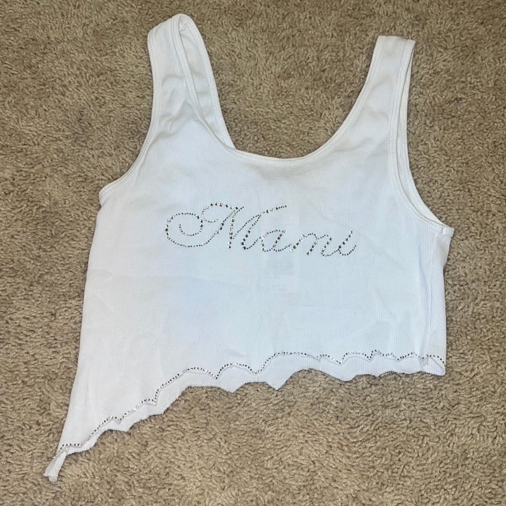 Kikiriki bedazzled embellished mami ribbed asymmetrical crop top